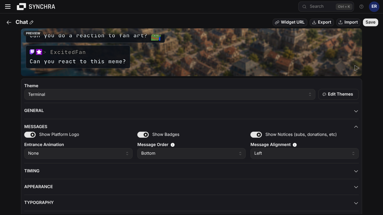 Chat widget editor