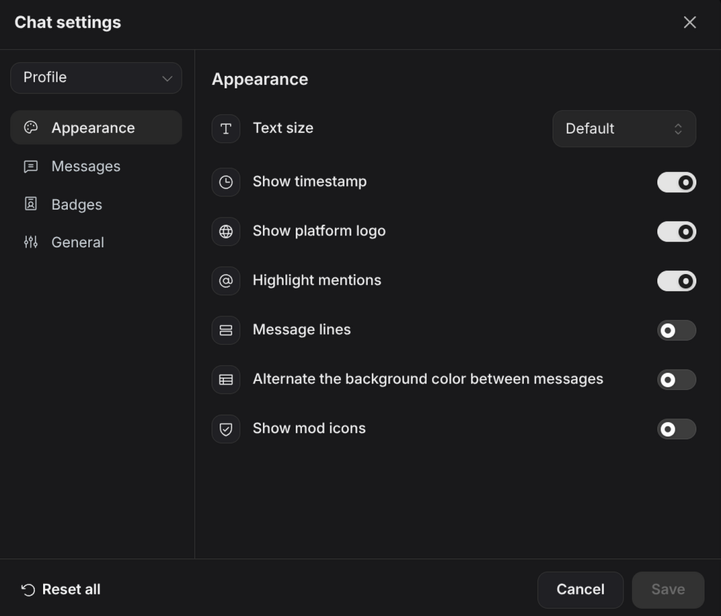 Synchra chat settings for customizing the combined chat window