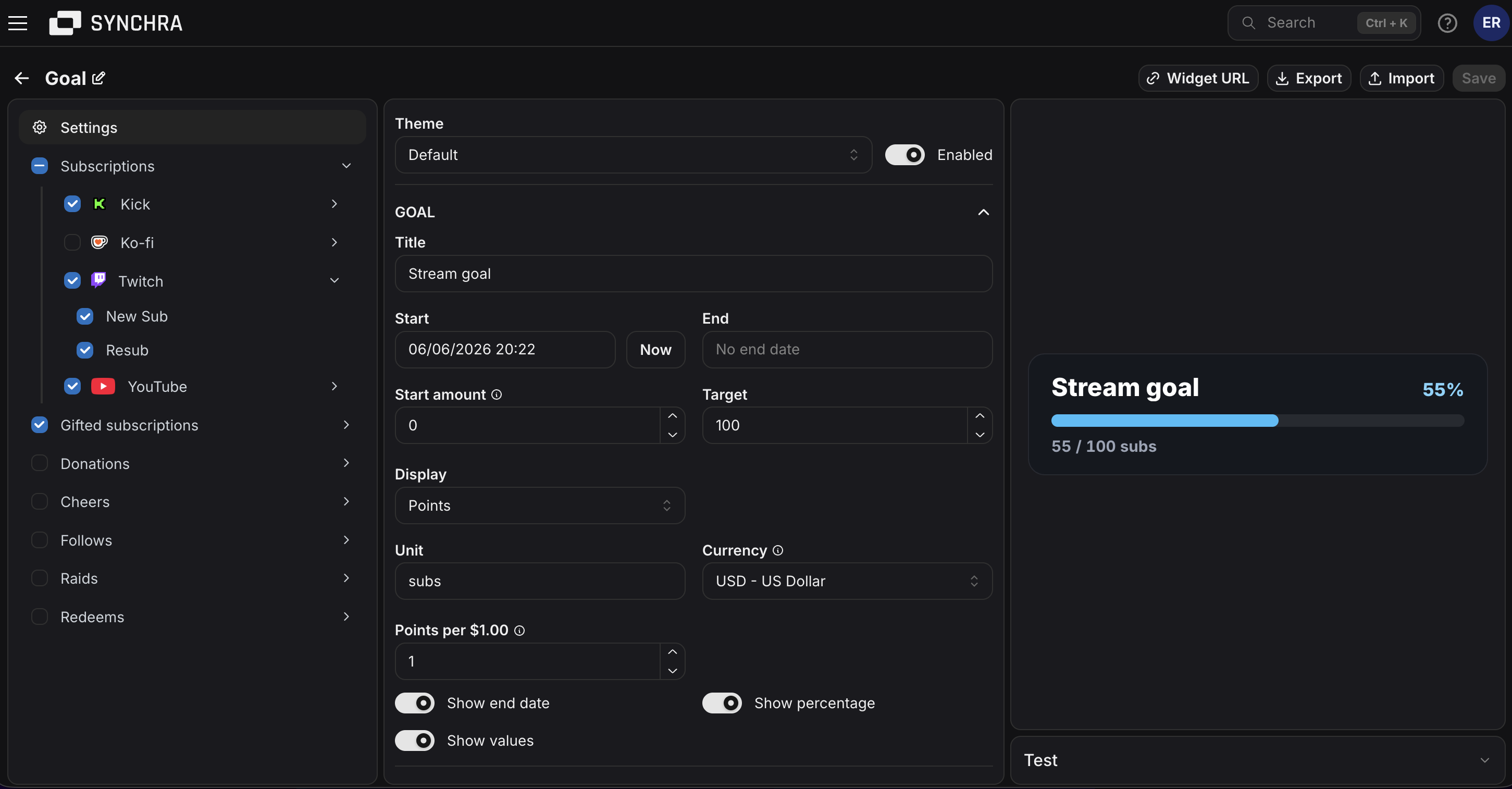 Goal Widget Editor