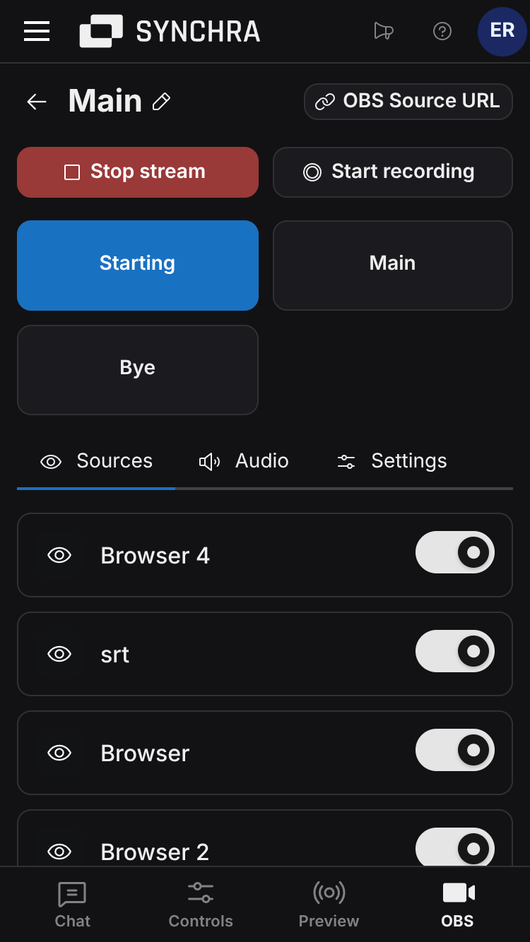 Preview of the OBS remote dashboard
