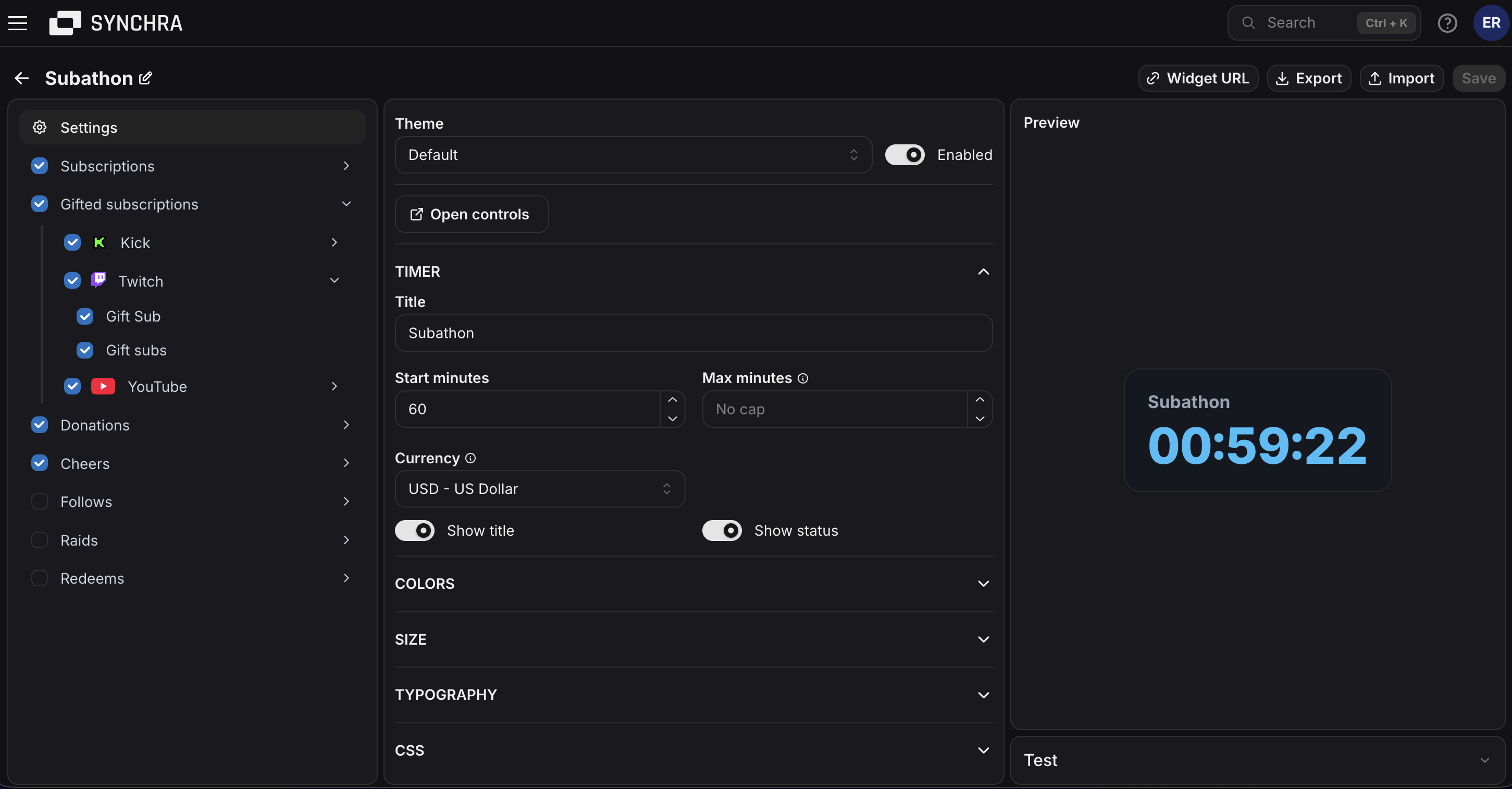 Subathon Widget Editor